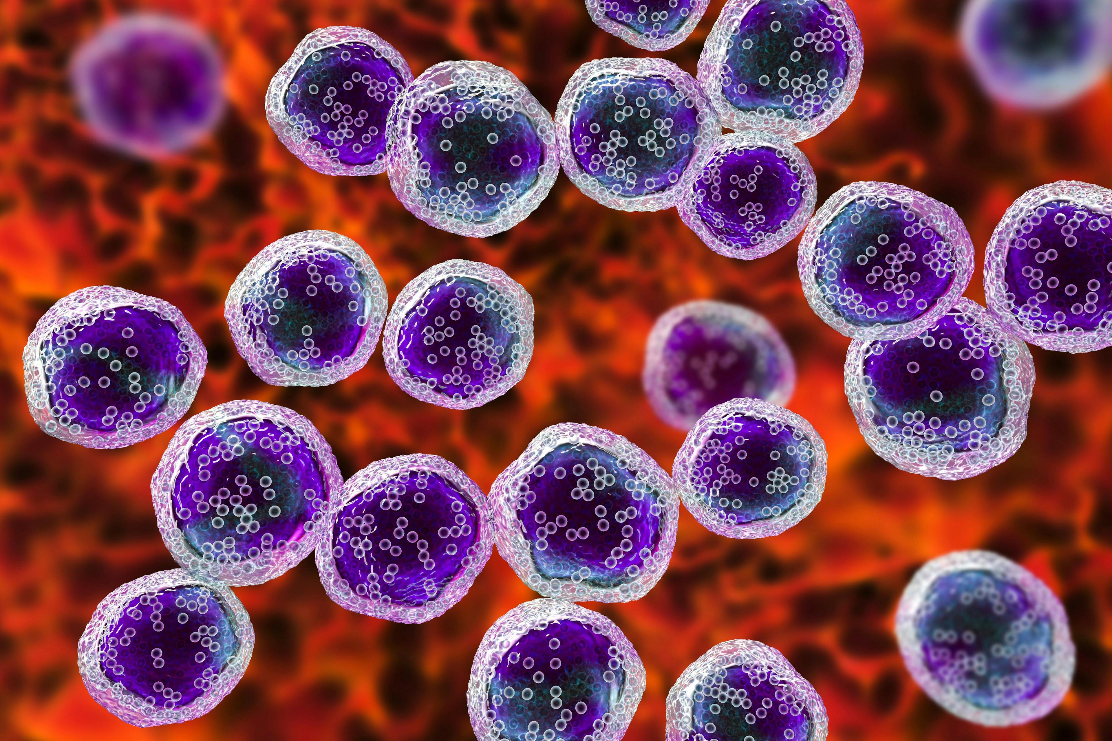 Burkitt's lymphoma cells, a cancer of the lymphatic system, monoclonal B-cell tumor, 3D illustration | Image Credit: © Dr_Microbe - www.stock.adobe.com