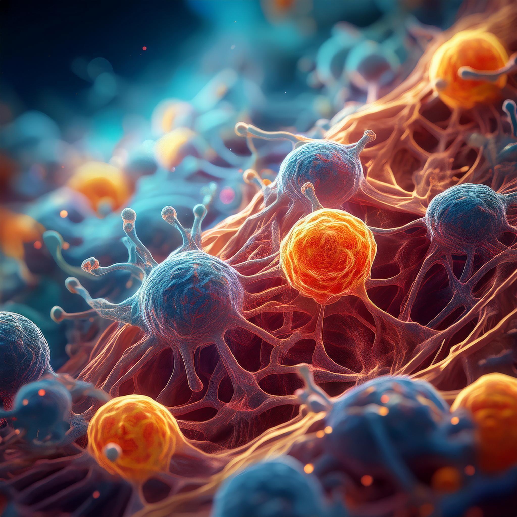 Microscopic, photorealistic image of colorectal cancer cells - Generated with Adobe Firefly