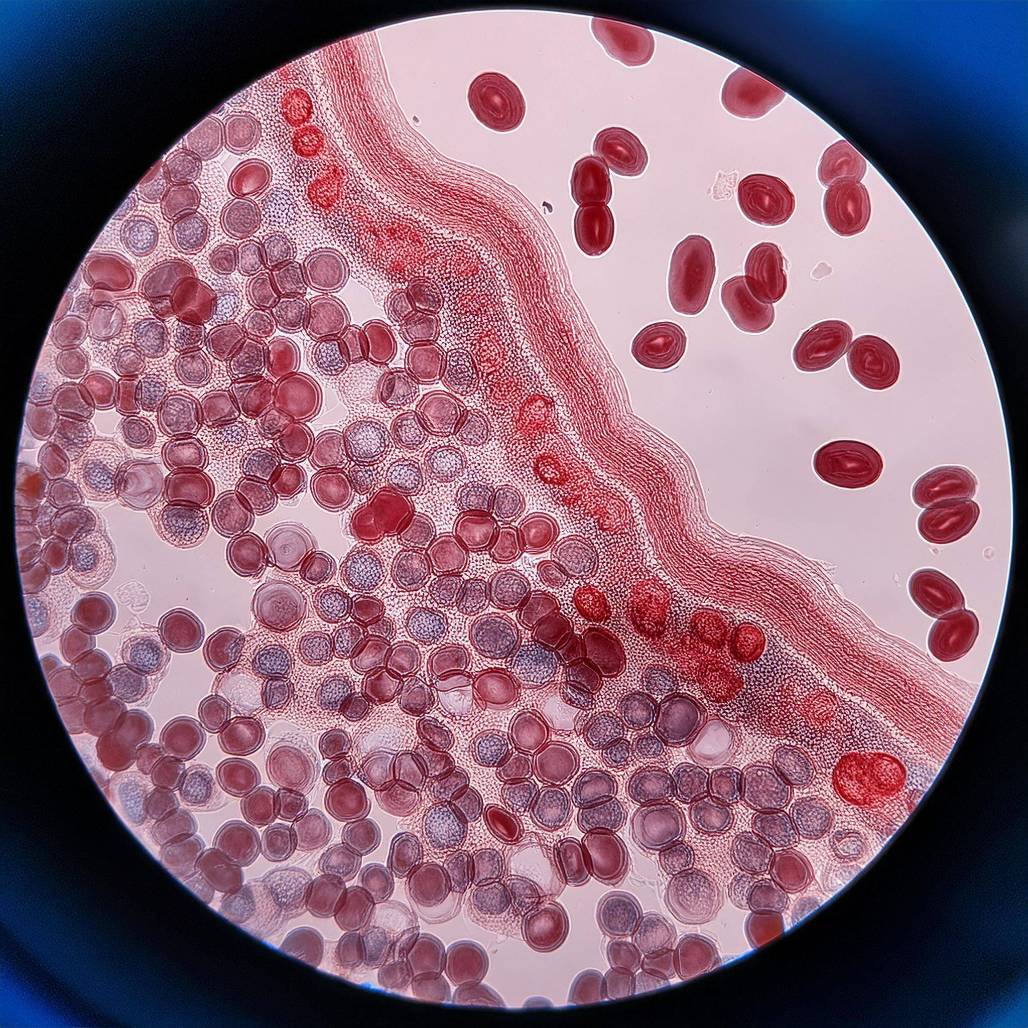 Microscopic, photorealistic image of chronic myeloid leukemia (CML) cells - Generated with Adobe Firefly